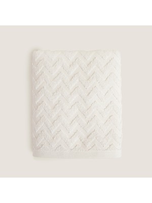 Chakra Zigzag %100 Pamuk Yüz Havlusu 50X80 cm Beyaz