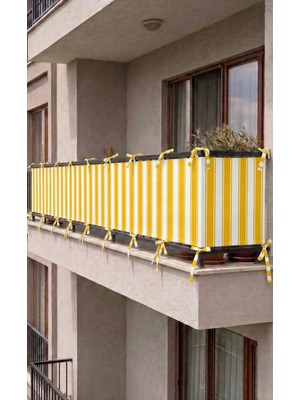 Devrim Olivya Tekstil Sarı-Beyaz Bağcıklı Balkon Perdesi Demir Kapama Gizlilik Sağlayan Dayanıklı Branda