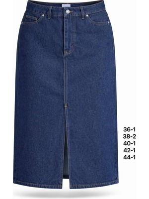 Miss Poem Kadın Lacivert Yırtmaç Detaylı Denim Midi Etek