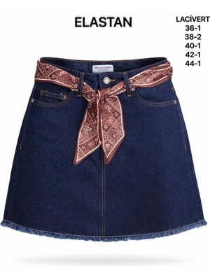 Miss Poem Kadın Lacivert Fular Detaylı Mini Jean Etek