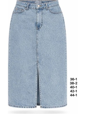 Miss Poem Kadın A.mavi Yırtmaç Detaylı Denim Midi Etek