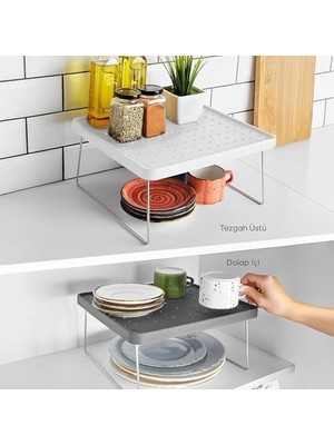 Dolap Içi Düzenleyici Katlanır Dekoratif Büyük Raf, Tabak, Bardak Rafı, Mutfak Düzenleme Rafı (Beyaz) (30CM*30CM*15CM)