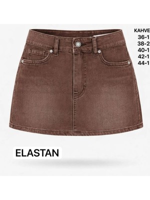 Miss Poem Kadın Kahverengi Yüksek Bel Mini Jean Etek