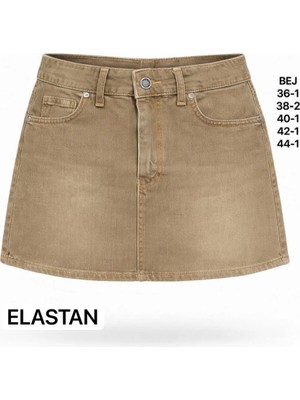 Miss Poem Kadın Bej Yüksek Bel Mini Jean Etek