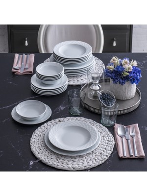 Güral Porselen Alfa 24 Parça Beyaz Porselen Yemek Takımı 6 Kişilik Düz Tasarım