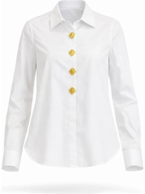 Miss Poem Kadın Beyaz Gold Düğme Detaylı Gömlek