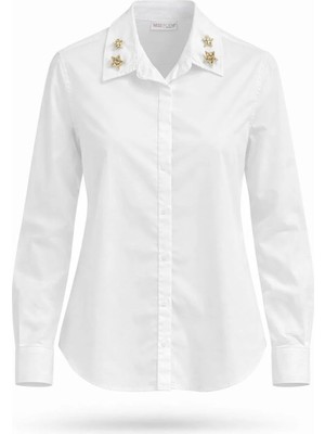 Miss Poem Kadın Beyaz Yıldız Aksesuar Detaylı Gömlek