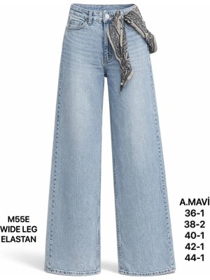 Miss Poem Kadın Açık Mavi Fularlı Yüksek Bel Wide Leg Jean Pantolon