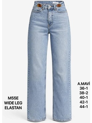 Miss Poem Kadın Yüksek Bel A.mavi Aksesuar Detaylı Wide Leg Jean Pantolon