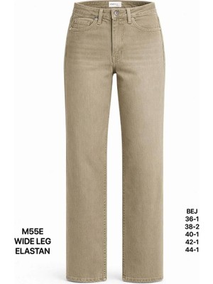 Miss Poem Kadın Bej Elastanlı Geniş Paça Jean Pantolon