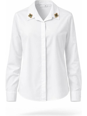 Miss Poem Kadın Beyaz Yaka Taş Detaylı Gömlek