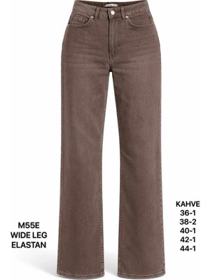 Miss Poem Kadın Kahverengi Elastanlı Geniş Paça Jean Pantolon