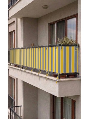 Devrim Olivya Tekstil Sarı-Gri Bağcıklı Balkon Perdesi Demir Kapama Gizlilik Sağlayan Dayanıklı Branda