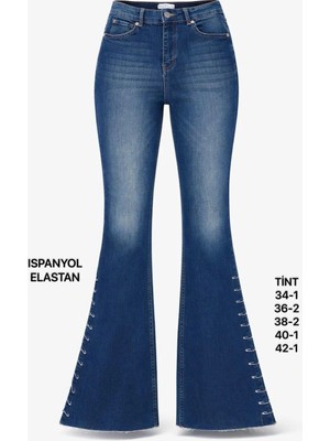 Miss Poem Kadın Lacivert Ispanyol Paça Jean Pantolon