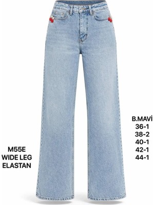 Miss Poem Kadın Açık Mavi Yüksek Bel Aksesuarlı Wide Leg Jean Pantolon