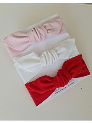 Swan Butik Kız Çocuk Bebek Bandana Toka Seti 3'lü Kırmızı Beyaz Pudra Pembe