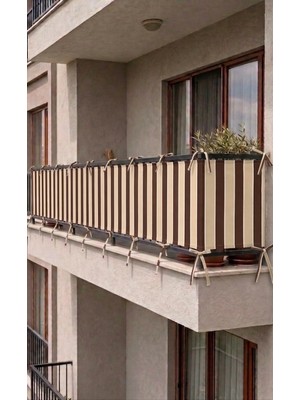 Devrim Olivya Tekstil Kahverengi-Krem Bağcıklı Balkon Perdesi Demir Kapama Gizlilik Sağlayan Dayanıklı Branda