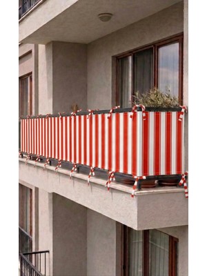 Devrim Olivya Tekstil Kırmızı-Beyaz Bağcıklı Balkon Perdesi Demir Kapama Gizlilik Sağlayan Dayanıklı Branda