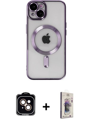 BUTİMAR'S iPhone 14 Nova Işık Özel Seri - Siyah Bilvis 3D Cam Ekran Koruyucu + Turuncu Pvd Metal Kamera Lens