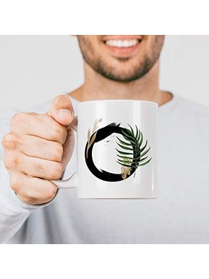 O Harfi Baskılı Çiçek Desenli Dekoratif Baş Harf Baskılı Kupa Bardak O Harfli Kahve Bardağı