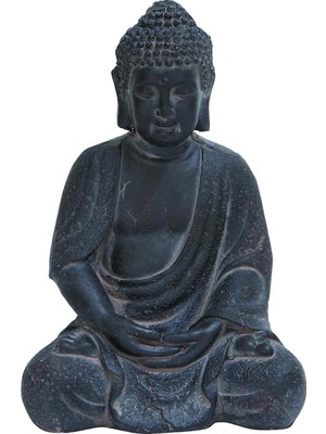 Büyük Beyaz Yıkanmış Siyah Kil Buda Heykeli Masa Dekoru, 8" x 12"