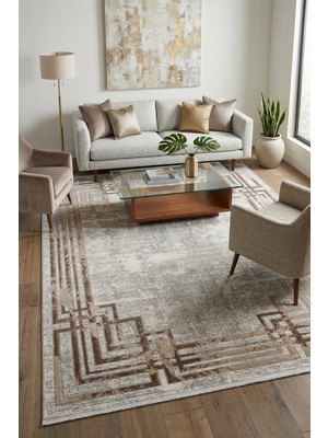 Ceremony Home Krem Kahve Saçaklı Oturma Odası Halısı ve Salon Halısı, Halı