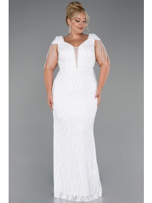 Kısa Kol V Yaka Uzun Pul Payet Büyük Beden Abiye ABU4821