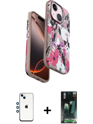 BUTİMAR'S iPhone 14 Siluet Doku - Şeffaf 360 Full Body Arka Koruyucu + Mavi Shine Kamera Lens