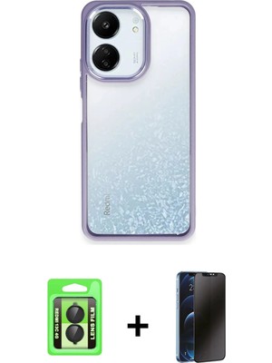 BUTİMAR'S Redmi 13C Nova Işık Serisi - Siyah 3D Antistatik Hayalet Cam Ekran Koruyucu + Siyah Raze Metal Kamera Lens