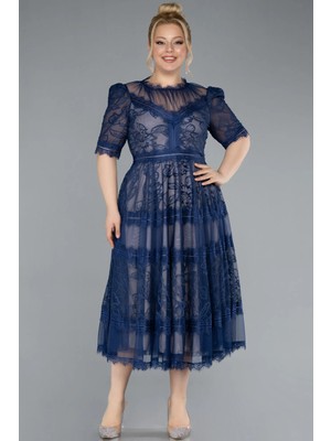 Abiyefon Kısa Kol Midi Dantel Büyük Beden Abiye ABK1396