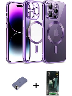 BUTİMAR'S iPhone 12 Pro Nova Işık Özel Seri - Şeffaf 360 Full Body Arka Koruyucu + Gold Metal Kamera Lens Koruma Cam