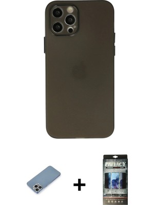 BUTİMAR'S iPhone 12 Pro Atlas Minimal Prime - Siyah 34D Hayalet Izgaralı Cam + Gökkuşağı Shine Kamera Lens Koruma Cam