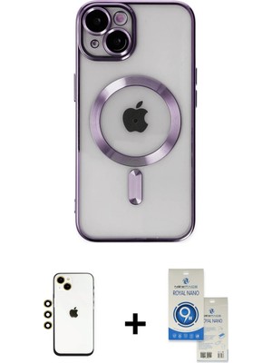 BUTİMAR'S iPhone 14 Nova Işık Özel Seri - Şeffaf Royal Nano Ekran Koruyucu + Gold Shine Kamera Lens