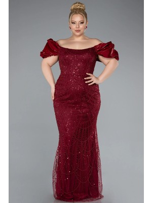 Kısa Kol Boncuklu Uzun Büyük Beden Abiye ABU4788