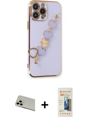 BUTİMAR'S iPhone 13 Pro Max Nova Işık Prime - Siyah 6d Mat Seramik Hayalet Nano Ekran Koruyucu + Rose Gold Rainbow Kamera Lens Koruma Cam