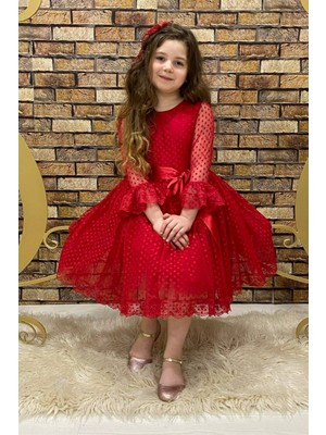 Abiye Kids Kırmızı Prenses Model Çocuk Abiye Özel Olaylar İçin Şık Stil ve Silüet