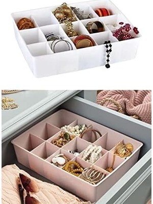 Kapaksız Dolap Içi 15 Bölmeli Çekmece Düzenleyici Plastik Hobi Kutusu Takı Makyaj Saklama Kabı Organizer (Beyaz)