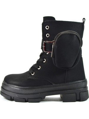 Twingo Siyah Fermuarlı Cepli Kız Çocuk Bot Polar Astar ile Rahat ve Şık Tasarım 7640