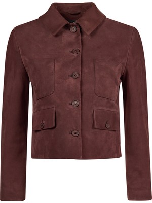 Derimod Cassandra Kadın Bordo Slim-Fit Süet Deri Ceket 26SGD565010