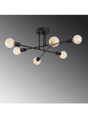 Lambadar Altılı Akrobat Siyah Metal Plafonyer Modern Tasarım Aydınlatma Ofis Kullanımı İçin