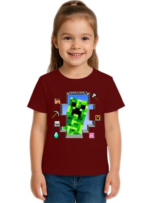 Sedirli Unisex Mınecraft Baskılı Çocuk Tişört Pamuklu Penye Kumaş
