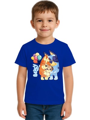 Sedirli Unisex Bluey Baskılı Çocuk Tişört Pamuklu Penye Kumaş