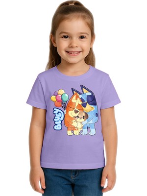 Sedirli Unisex Bluey Baskılı Çocuk Tişört Pamuklu Penye Kumaş