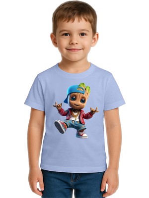Sedirli Unisex Groot Baskılı Çocuk Tişört Pamuklu Penye Kumaş