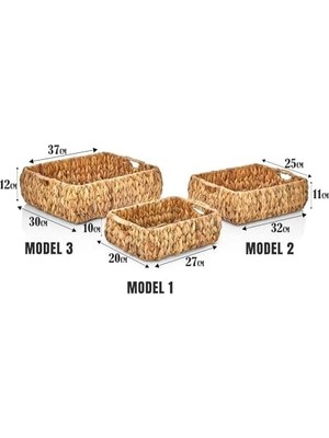 El Yapımı Hasır Bombeli Dekoratif Sepet, Hasır Bombeli Dekoratif Tepsi 3 Model Seçenekli (32 * 25 * 11CM) (Model - 2)