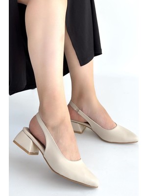 Shoegar Evia Bej Cilt Topuklu Ayakkabı