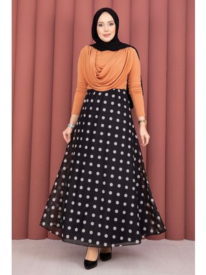 SVS Puantiye Desenli Şifon Tül Etek Siyah