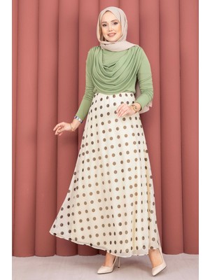 SVS Puantiye Desenli Şifon Tül Etek Krem