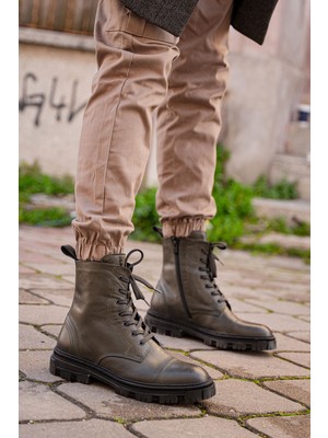 Panorama Hakiki Deri Fermuarlı ve Bağcıklı Erkek Bot