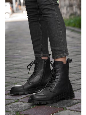 Panorama Hakiki Deri Fermuarlı ve Bağcıklı Erkek Bot